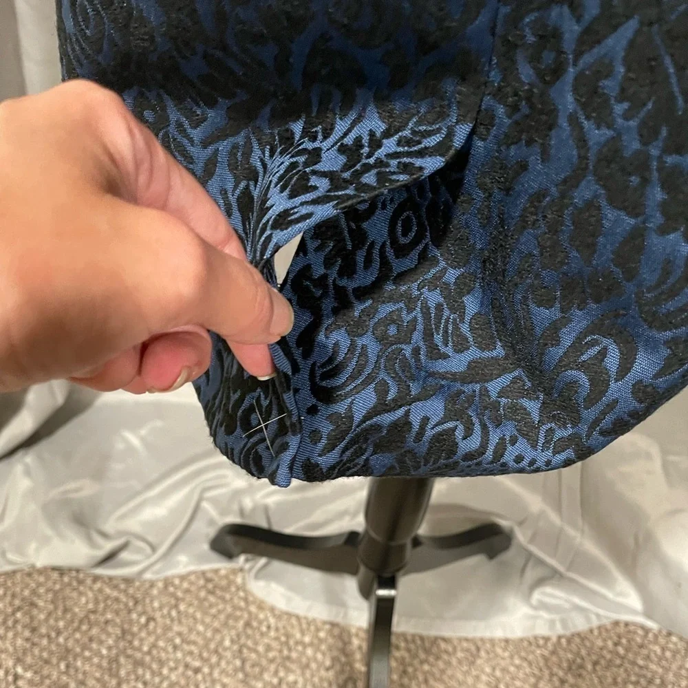 Ann Taylor Jacquard Blue and Black Embroidered Pencil Skirt